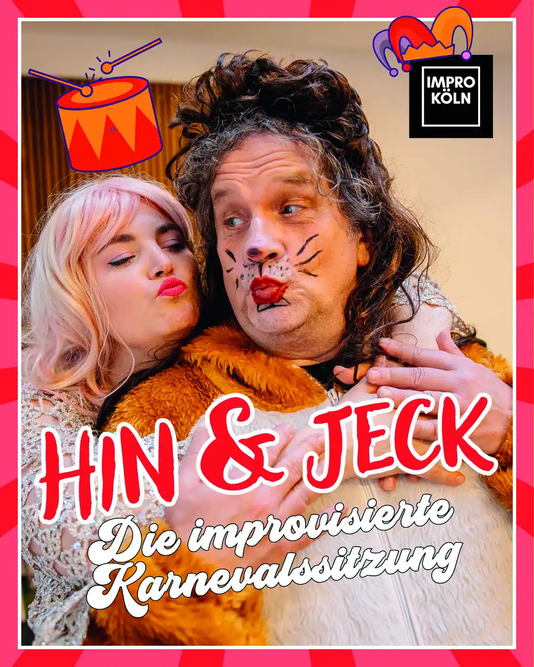 Junges Paar verkleidet im Impro-Karneval, Spaß und Comedy bei ImproKoeln.