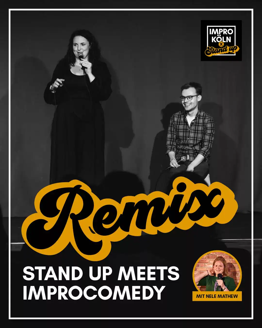 Lustige Stand-up Comedy mit Nele Mathew bei ImproKoeln in einer Kneipen-Atmosphäre.